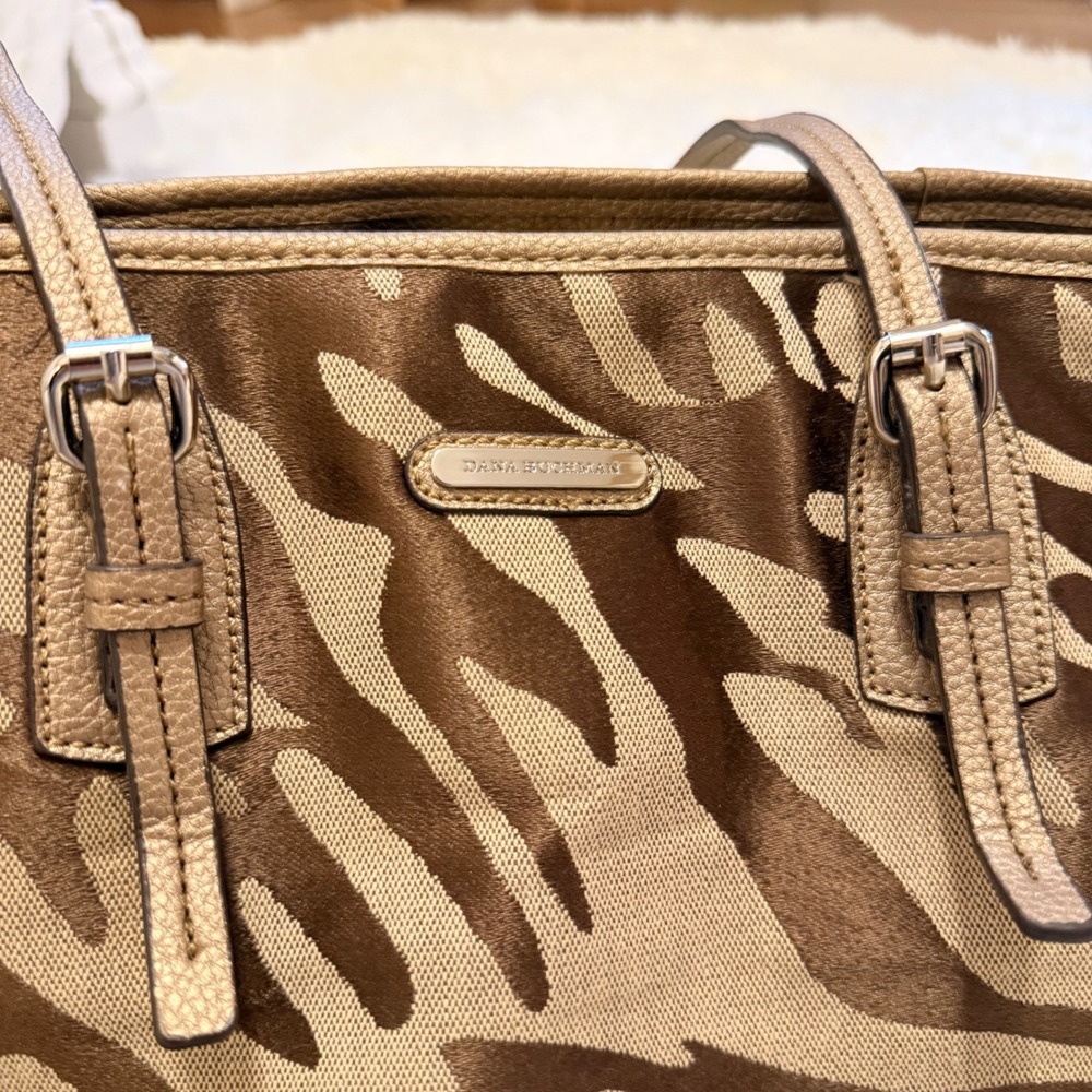 Dana Buchman Metallic Gold Zebra Print Tote Bag Large Animal Print Shoulder Bag - Picture 5 of 8